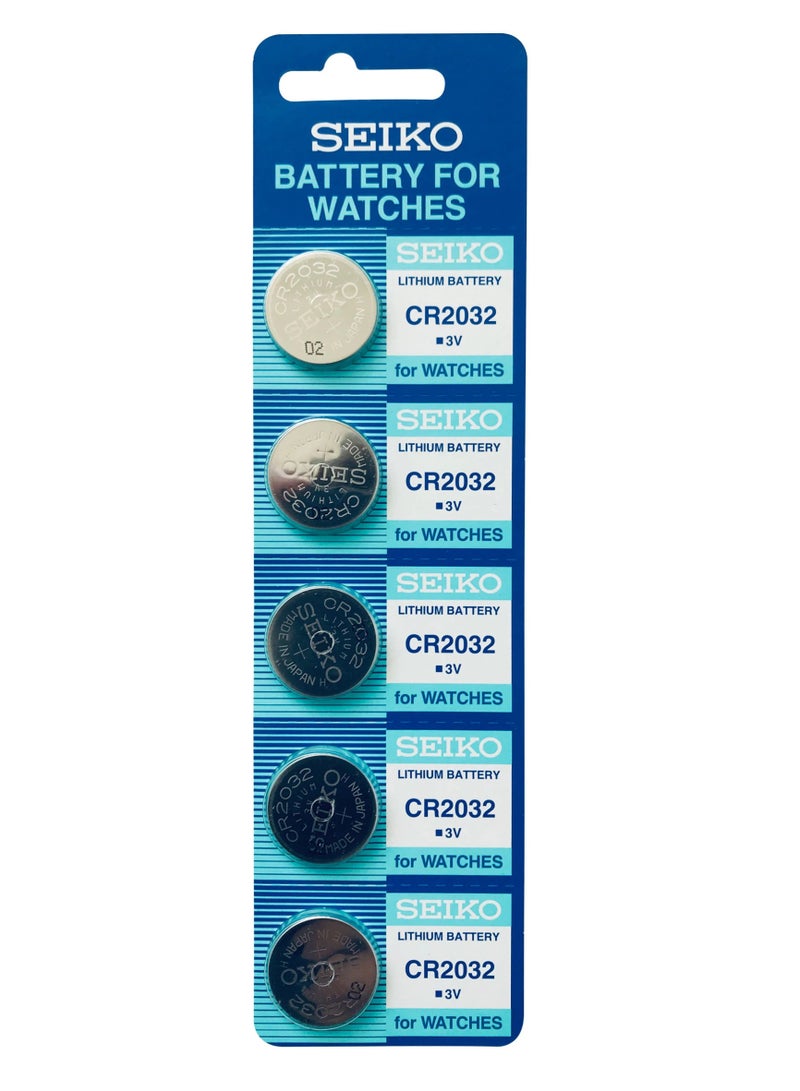 5-Pieces SEIKO CR2032 Lithium 3V Japan Batteries