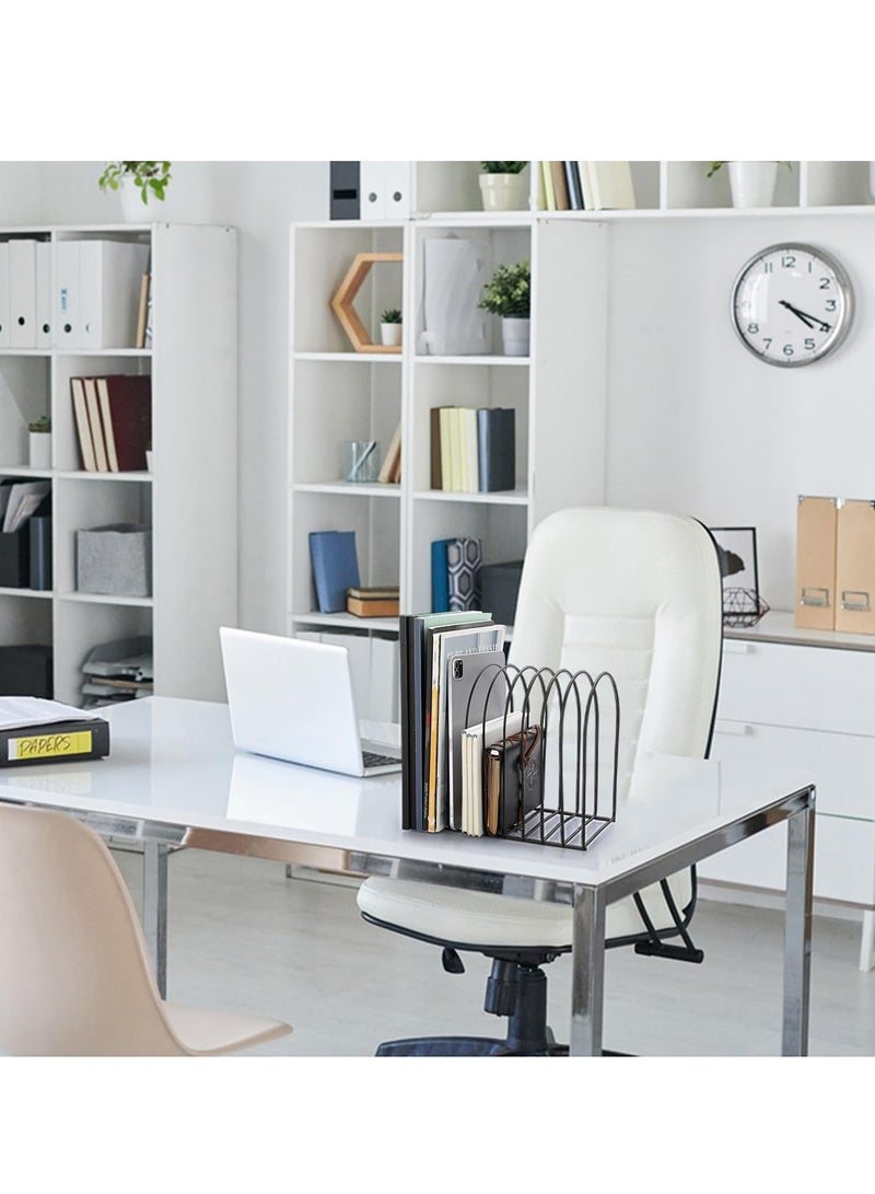 SYOSI Desk Organizers Metal Desk File Holder, Metal Magazine File Holder with 9 Vertical Compartments Rack File Sorter Organizer for Office Desktop, Home Workspace, Black - Image 4