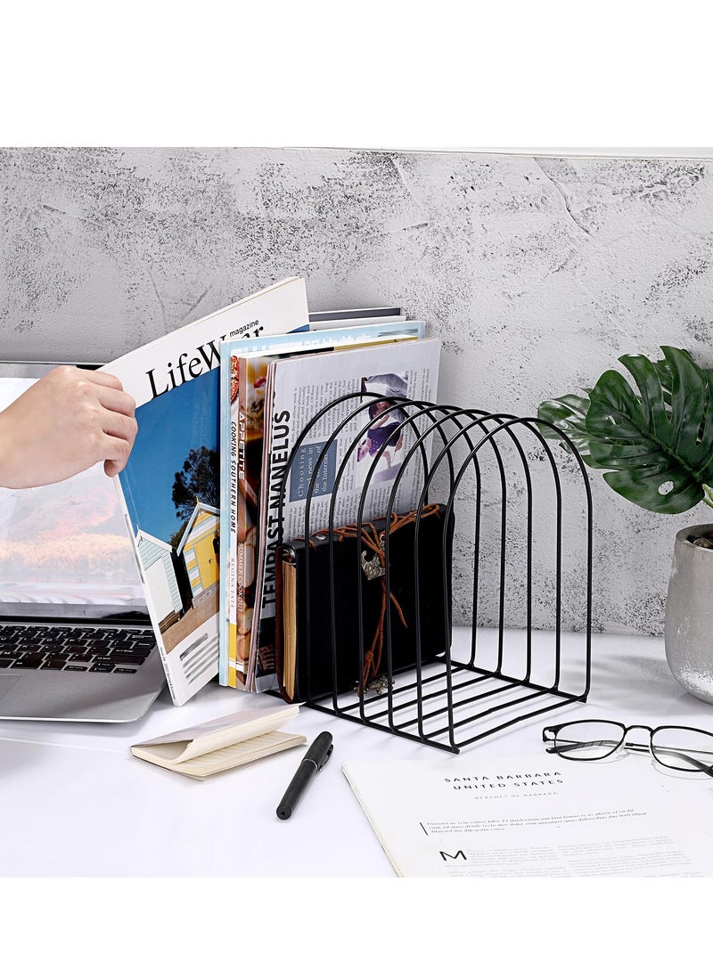 SYOSI Desk Organizers Metal Desk File Holder, Metal Magazine File Holder with 9 Vertical Compartments Rack File Sorter Organizer for Office Desktop, Home Workspace, Black - Image 5