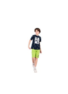 Boys' set with black formal T-shirt and light green shorts