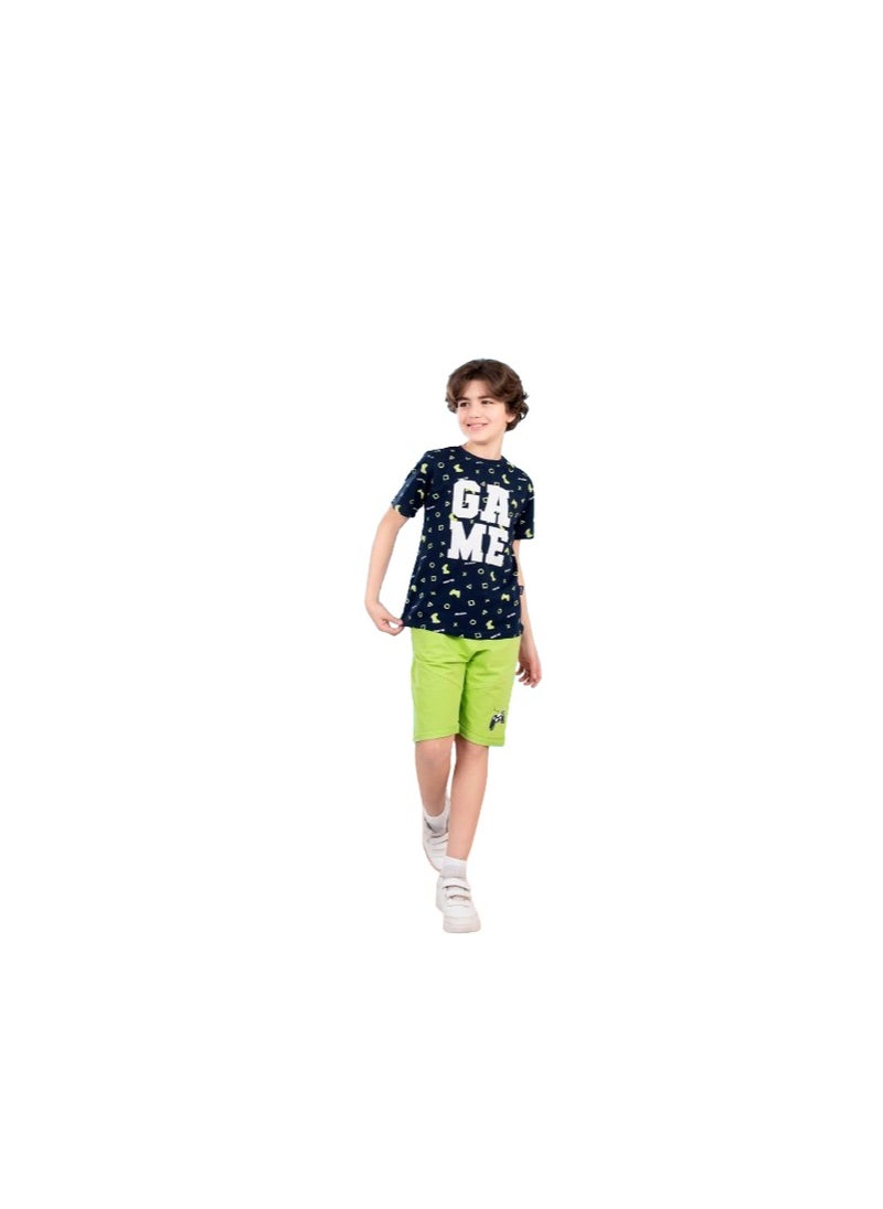 Generic - Boys' set with black formal T-shirt and light green shorts - Image 1