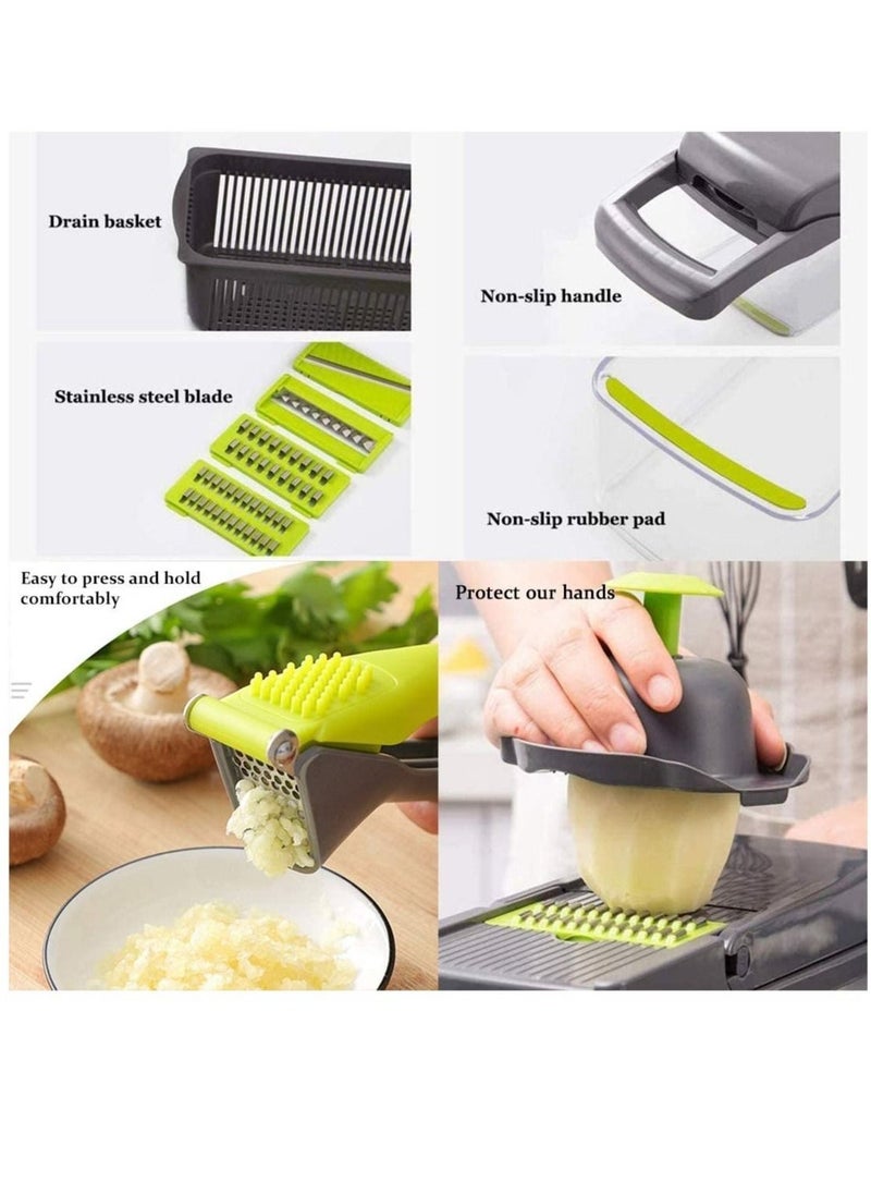 ELTRAZONE Vegetable Chopper 12 in 1 Veggie Spiralizer Food Slicer Onion Chopper Potato Dicer Cutter Cheese Grater with Large Container Drain Basket for Kitchen Tomato with Garlic Crush Press Chopper - Image 5