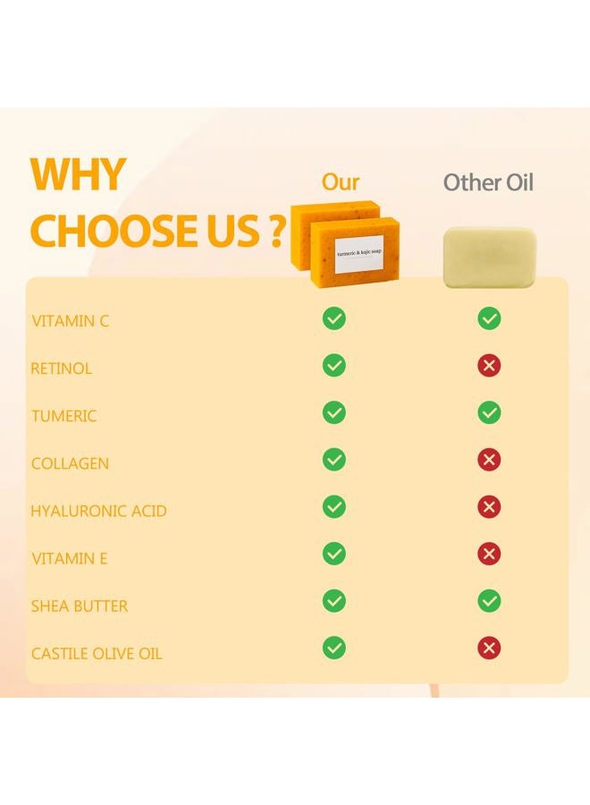 guluxly Lemon Turmeric Kojic Soap, Turmeric Soap for Spots Remover with Vitamin C, Lemon, Retinol Collagen, Shea Butter More Moisturizing for Face and Body (4) - Image 3