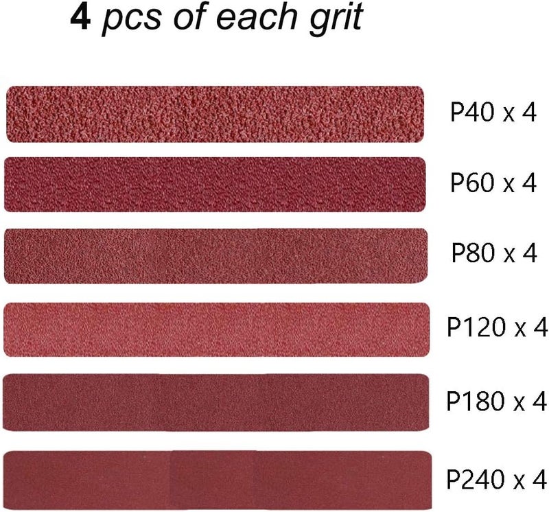 Aiyard 1/2 x 18 Inch Aluminum Oxide Sanding Belts, 4 Each of 40/60/80/120/180/240 Assorted Grits Abrasive File Belts for Air Belt Sander, 24-Pack - Image 2