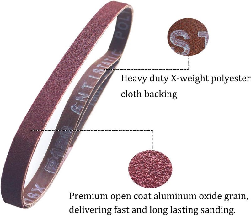 Aiyard 1/2 x 18 Inch Aluminum Oxide Sanding Belts, 4 Each of 40/60/80/120/180/240 Assorted Grits Abrasive File Belts for Air Belt Sander, 24-Pack - Image 5