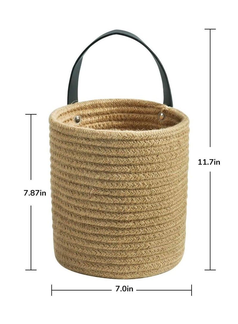 DUNISO 2 Pack Wall Hanging Rope Basket, Small Woven Bathroom Basket, Fern Hanging Rope Basket, Flower Basket Decor Set Boho, 7.87 x 7 in - Image 3
