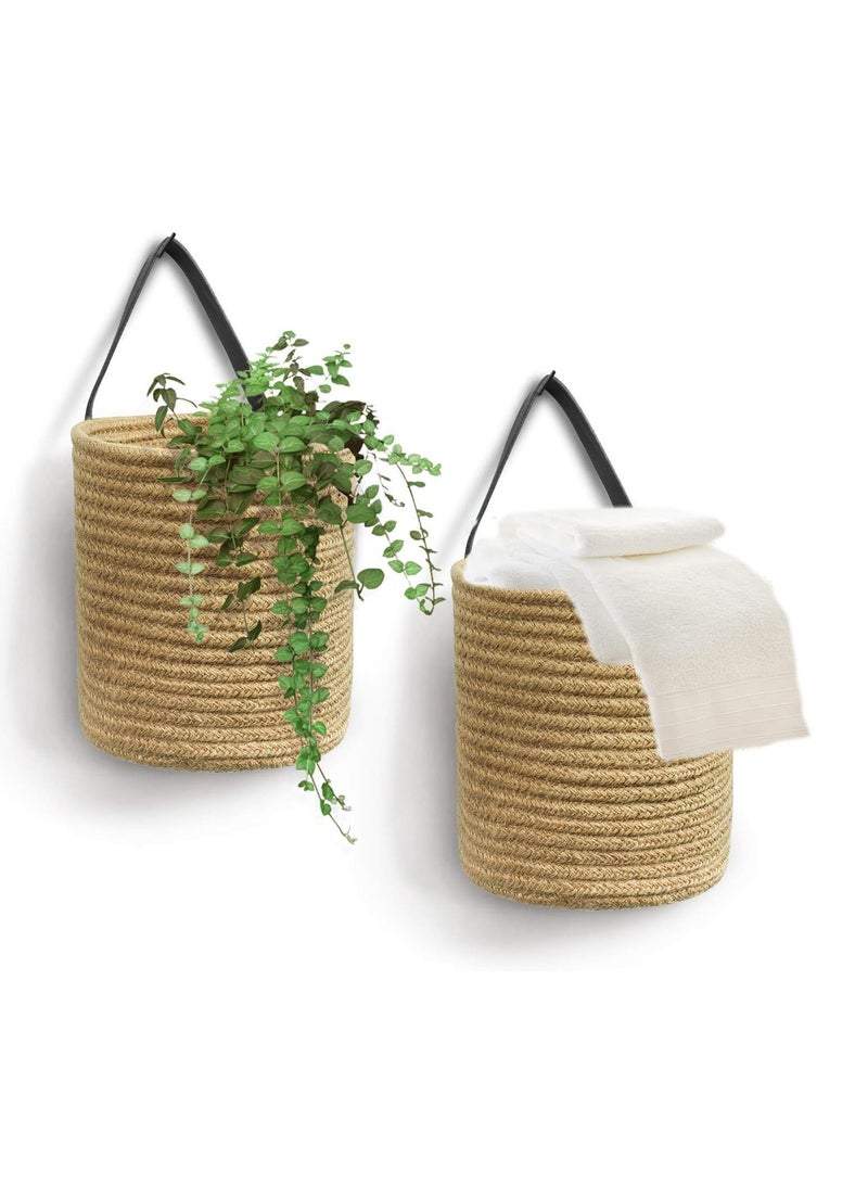 DUNISO 2 Pack Wall Hanging Rope Basket, Small Woven Bathroom Basket, Fern Hanging Rope Basket, Flower Basket Decor Set Boho, 7.87 x 7 in - Image 2