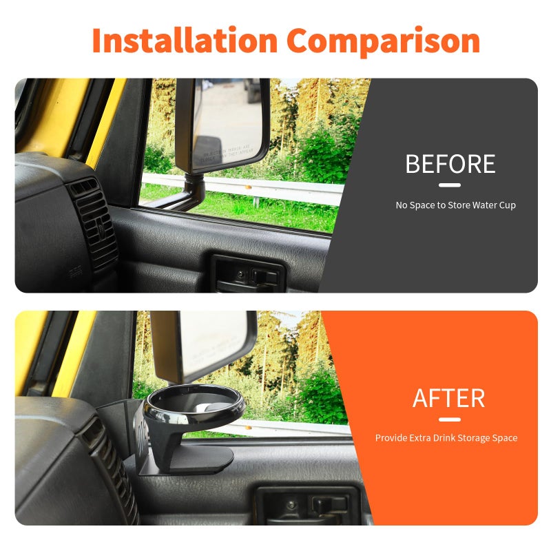 SQQP Center Console Cup Holder Expander Fit for 1997-2006 Jeep Wrangler TJ, Mounted Drink Holders(Right Black) - Image 2
