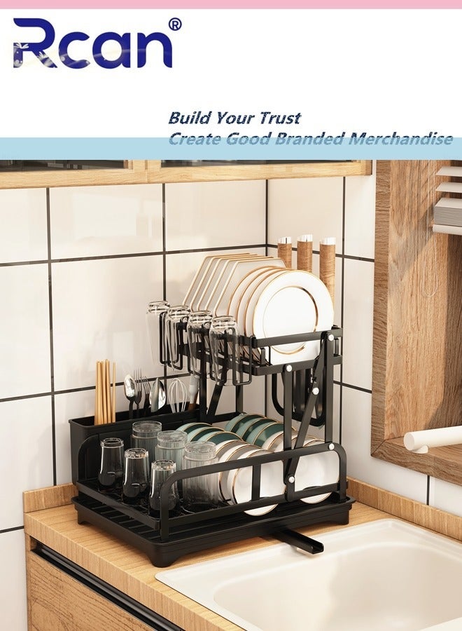 Rcan Dish Drying Rack 2 Tier Dish Rack Kitchen Multi-functional 304 Foldable and Removable Cutlery Drain Rack with Cutlery Holder Cup Cutting Board Rack Chopsticks Spoon Box for Cabinets and Countertops  - Image 1