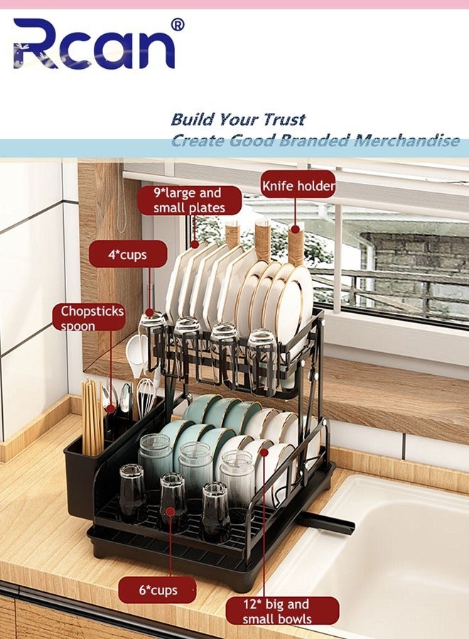 Rcan Dish Drying Rack 2 Tier Dish Rack Kitchen Multi-functional 304 Foldable and Removable Cutlery Drain Rack with Cutlery Holder Cup Cutting Board Rack Chopsticks Spoon Box for Cabinets and Countertops  - Image 2