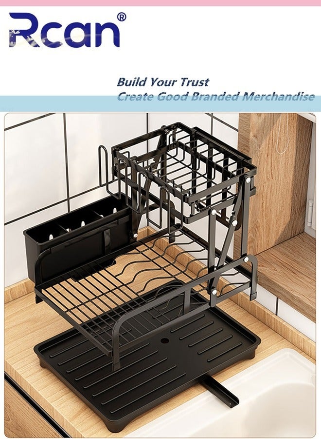 Rcan Dish Drying Rack 2 Tier Dish Rack Kitchen Multi-functional 304 Foldable and Removable Cutlery Drain Rack with Cutlery Holder Cup Cutting Board Rack Chopsticks Spoon Box for Cabinets and Countertops  - Image 3