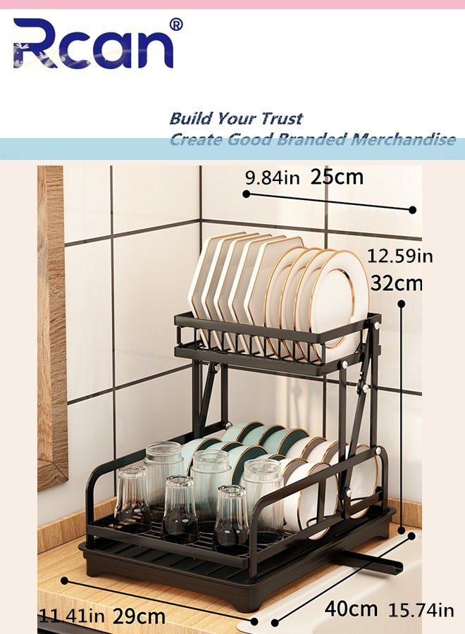 Rcan Dish Drying Rack 2 Tier Dish Rack Kitchen Multi-functional 304 Foldable and Removable Cutlery Drain Rack with Cutlery Holder Cup Cutting Board Rack Chopsticks Spoon Box for Cabinets and Countertops  - Image 5
