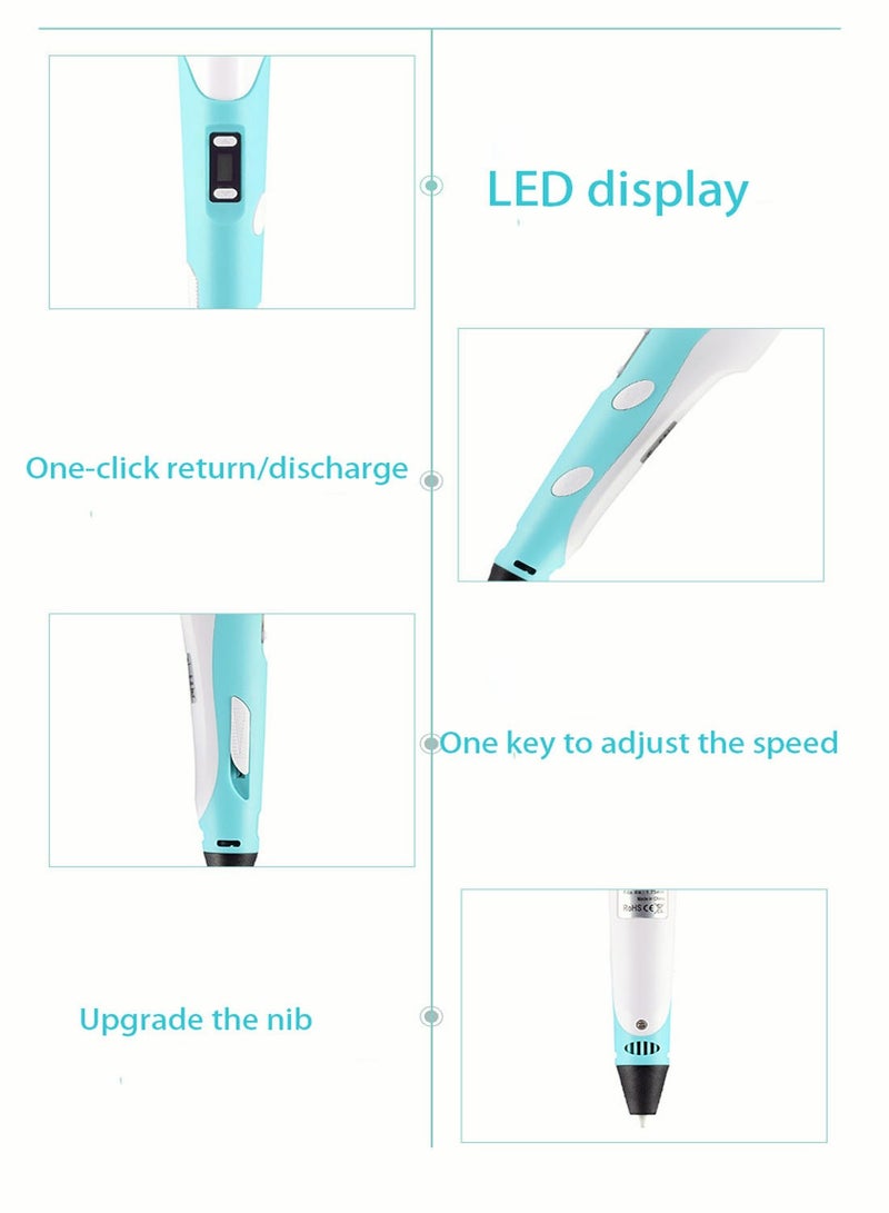 3D Printing Pen with Display Includes 3 Initial Color Filaments and Project Guide Book Charger Base - Image 3
