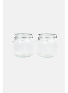 YOTO 2 Piece Glass Canister Set With Clip, 1000 ml  - Image 1