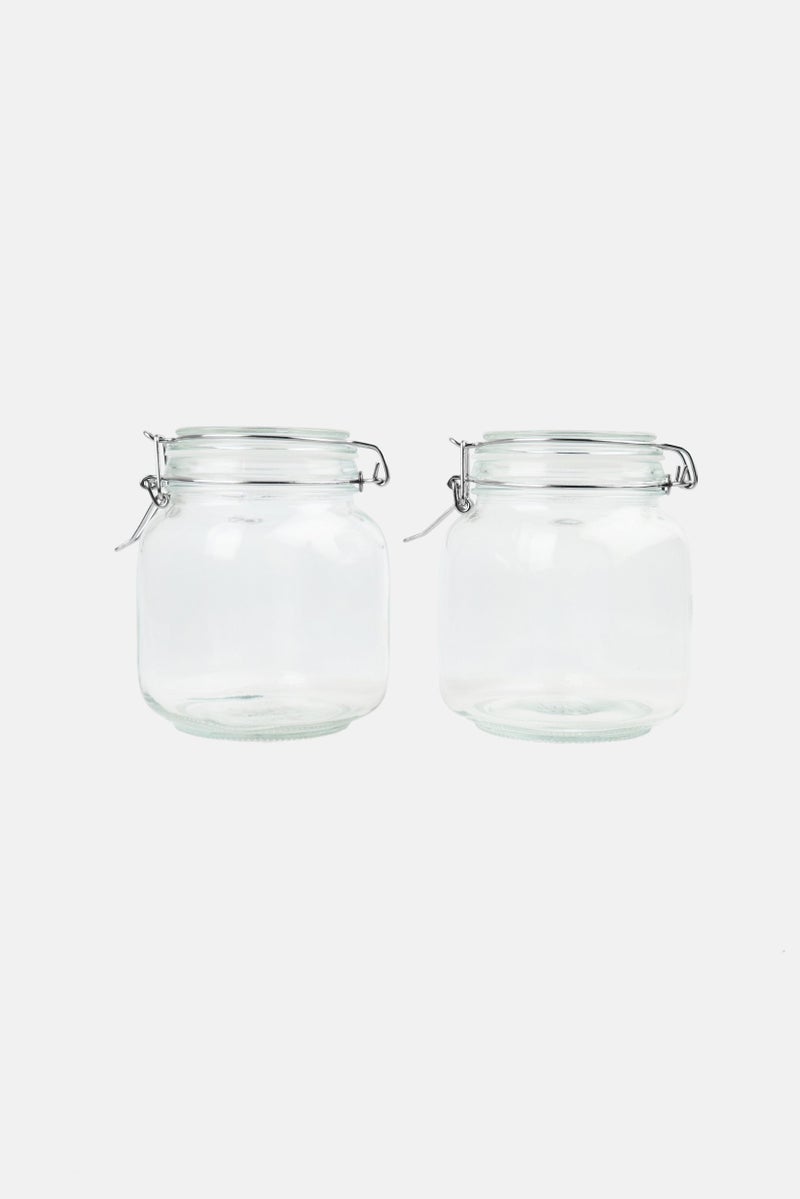 YOTO 2 Piece Glass Canister Set With Clip, 1000 ml  - Image 1
