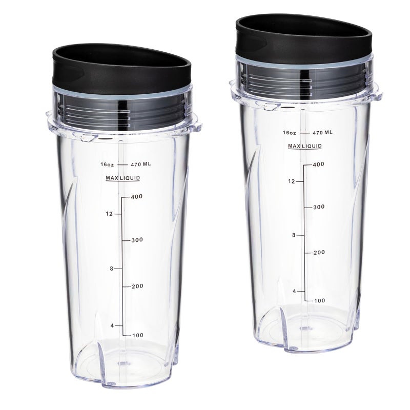 ChapLithe 16oz QB3001SS QB3000SS BL660 BL770 BL780 BL830 Blender Cups for Ninja Replacement Fit Compact Personal Blender with Lids- 2 Pack. - Image 1