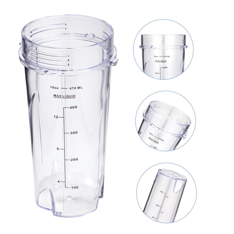 ChapLithe 16oz QB3001SS QB3000SS BL660 BL770 BL780 BL830 Blender Cups for Ninja Replacement Fit Compact Personal Blender with Lids- 2 Pack. - Image 3