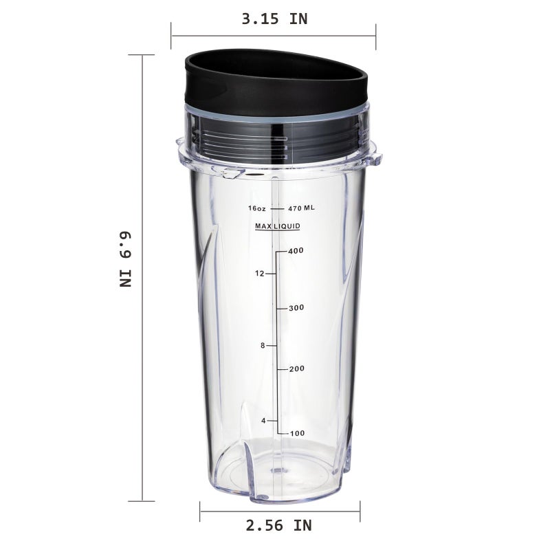 ChapLithe 16oz QB3001SS QB3000SS BL660 BL770 BL780 BL830 Blender Cups for Ninja Replacement Fit Compact Personal Blender with Lids- 2 Pack. - Image 4