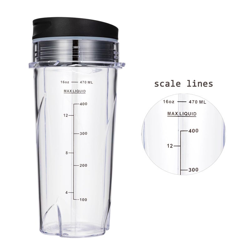 ChapLithe 16oz QB3001SS QB3000SS BL660 BL770 BL780 BL830 Blender Cups for Ninja Replacement Fit Compact Personal Blender with Lids- 2 Pack. - Image 2