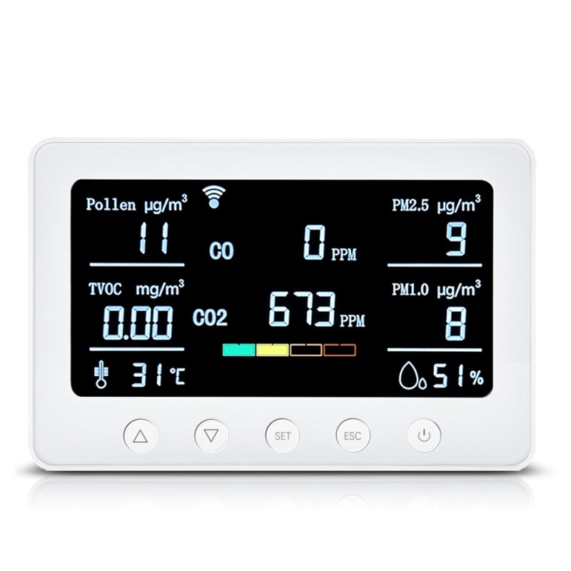 Air Quality Monitor: 8-In-1 White Indoor Air Quality Meter - Real-Time Wifi & App Control Air Monitor for Home Office Commercial Use - Image 2
