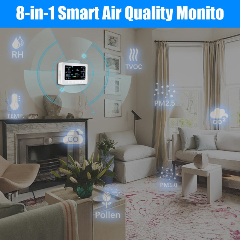 Air Quality Monitor: 8-In-1 White Indoor Air Quality Meter - Real-Time Wifi & App Control Air Monitor for Home Office Commercial Use - Image 4