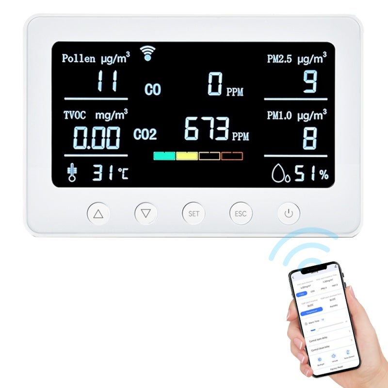 Air Quality Monitor: 8-In-1 White Indoor Air Quality Meter - Real-Time Wifi & App Control Air Monitor for Home Office Commercial Use - Image 1