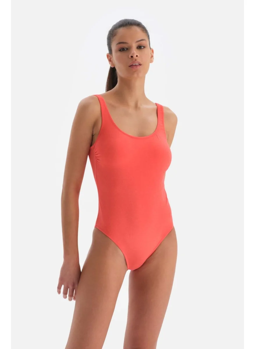 dagi Orange Thick Strap U-Neck Swimsuit