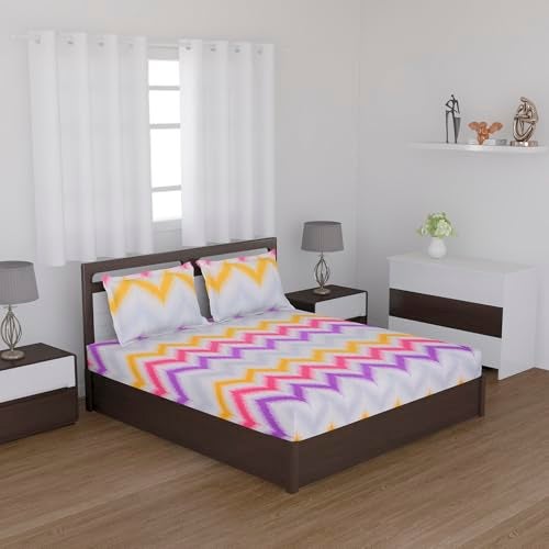 Status Contract -Cotton Rich Double Bedsheet with 2 Pillow Covers for Bed Room, Home, Hotel-120 GSM (Pink Red) - Image 2