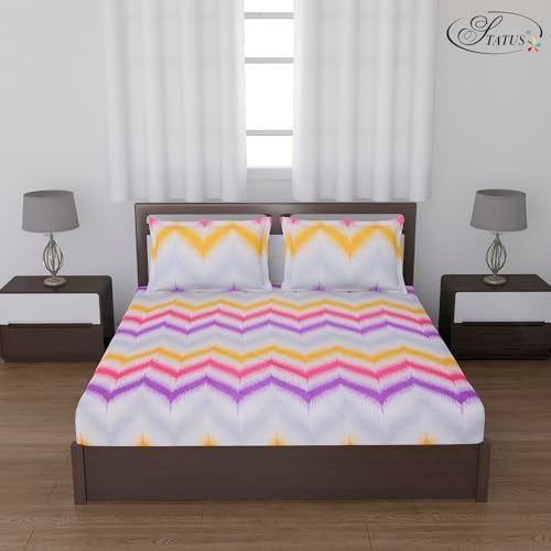 Status Contract -Cotton Rich Double Bedsheet with 2 Pillow Covers for Bed Room, Home, Hotel-120 GSM (Pink Red) - Image 1