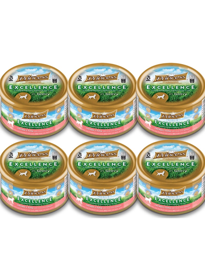 Princess Cat Wet Food With Chicken And Tuna With Rice And Salmon Flavor For Adult Cats - 6x70g - Image 1