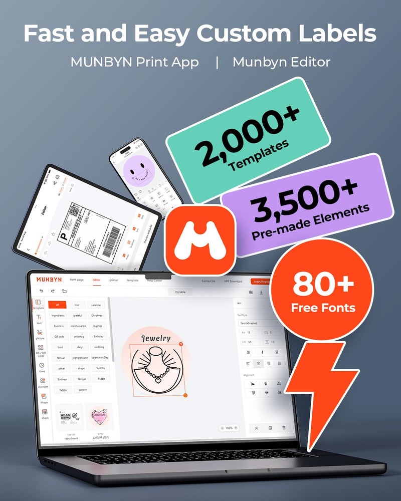 MUNBYN Bluetooth Thermal Label Printer RW403B, Wireless 4x6 Shipping Label Printer for Small Business, Compatible with Android, iPhone, Windows, Mac, Chromebook, Print Width 1.57"-4.25" - Image 5