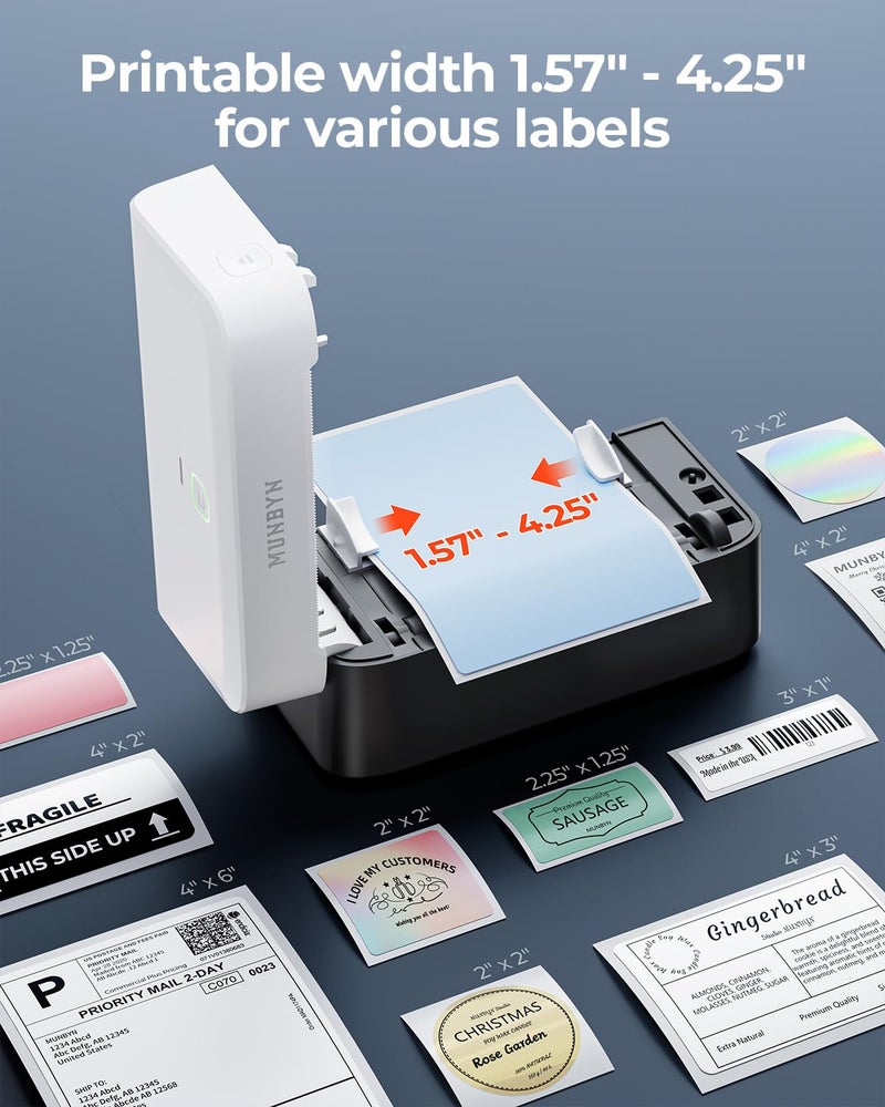 MUNBYN Bluetooth Thermal Label Printer RW403B, Wireless 4x6 Shipping Label Printer for Small Business, Compatible with Android, iPhone, Windows, Mac, Chromebook, Print Width 1.57"-4.25" - Image 3