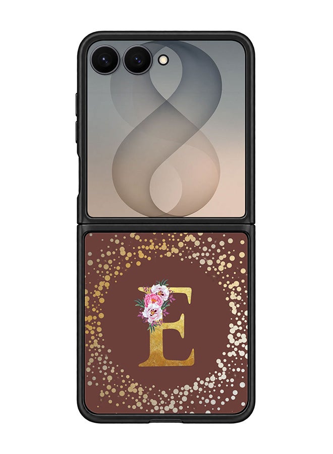 Stylizedd Rugged Case for Samsung Galaxy Z Flip8- Slim Fit Hybrid Rubber Cover Floral Monogram - E (Brown)