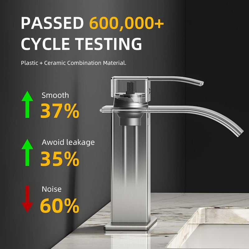 ryuwanku Bathroom Faucet Brushed Nickel Modern Waterfall Bathroom Sink Faucet with Single Handle Suitable for 1 or 3 Holes,Supply Deck Plate and Hose - Image 2