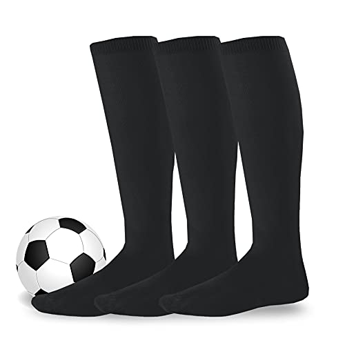 TeeHee Socks Athletic Soccer Baseball Football Active Team Sports Socks Cushion Tube Knee High 3 Pairs Black Youth Sock Size 5-7 - Image 1