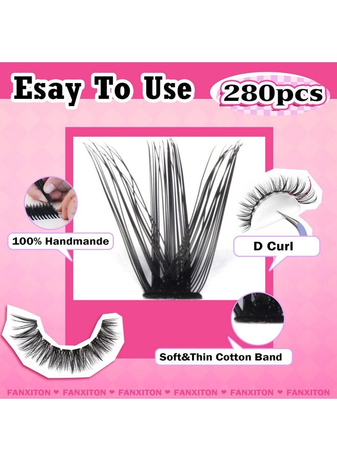 FANXITON Diy Lash Extension Kit Volume Lash Clusters 40D+50D D Curl 280Pcs Individual Lashes Thick Eyelash Extension Kit Thin Band Cluster Lashes Lash Remover Lash Bond And Seal And Lash Tweezers  - Image 4