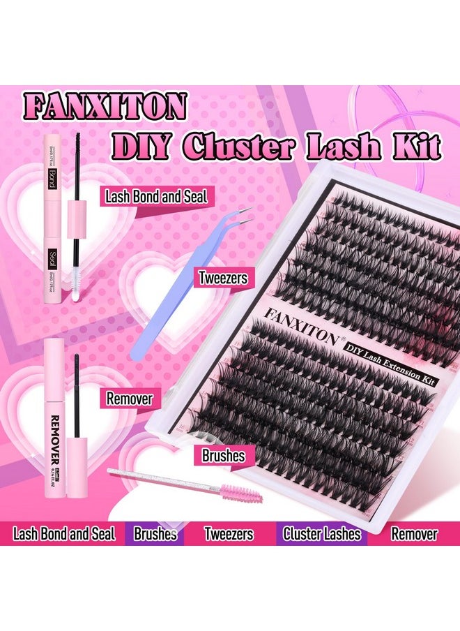 FANXITON Diy Lash Extension Kit Volume Lash Clusters 40D+50D D Curl 280Pcs Individual Lashes Thick Eyelash Extension Kit Thin Band Cluster Lashes Lash Remover Lash Bond And Seal And Lash Tweezers  - Image 2