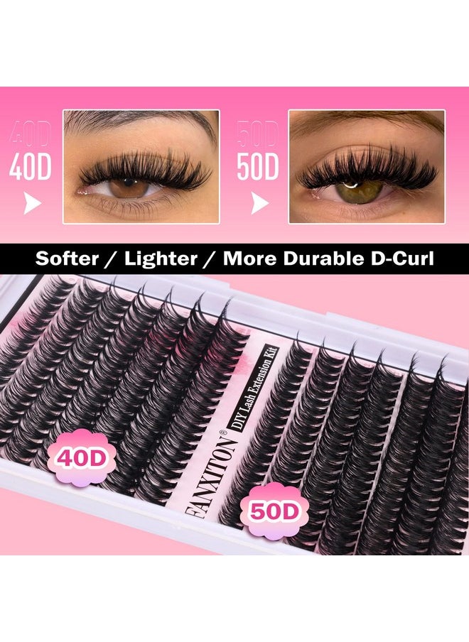 FANXITON Diy Lash Extension Kit Volume Lash Clusters 40D+50D D Curl 280Pcs Individual Lashes Thick Eyelash Extension Kit Thin Band Cluster Lashes Lash Remover Lash Bond And Seal And Lash Tweezers  - Image 3