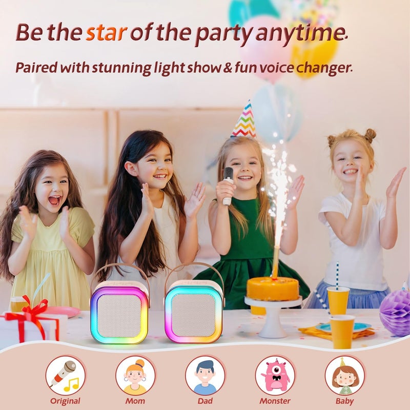 Kinglucky آلة كاريوكي كينجلوكي للأطفال هدية (صغيرة لطيفة ومحمولة) مكبر صوت بلوتوث مع ميكروفون لاسلكي (صوت عالٍ) هدايا عيد ميلاد للفتيات من 3 إلى 12 عامًا ألعاب للأطفال الصغار - بيج - Image 5