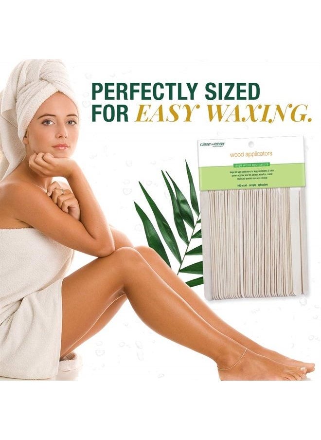 Clean + Easy Wooden Wax Applicator Sticks for the Body, Large Disposable Spatula, for Smooth and Easy Application, for Arms, Legs, Chest, and Back, for Salon and DIY Home Waxing, 100 pcs. 