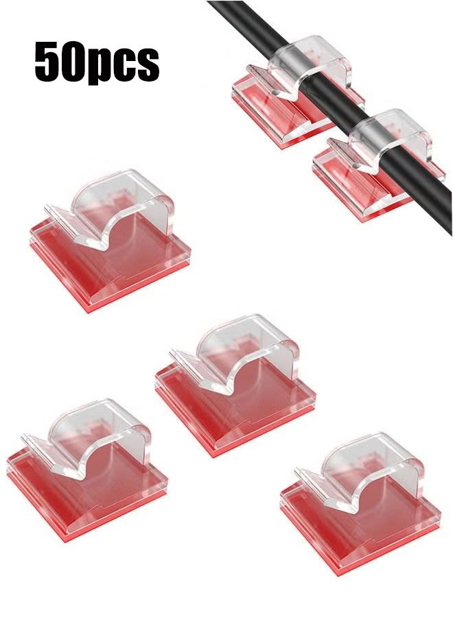 واي جيه 50 قطعة مشابك كابلات لاصقة، مشابك أسلاك للإضاءة الخارجية، خطافات كابل لاصقة، مشابك أسلاك منظم الكابلات، إدارة الكابلات على الحائط للتلفاز واللابتوب والمكتب المنزلي - Image 1