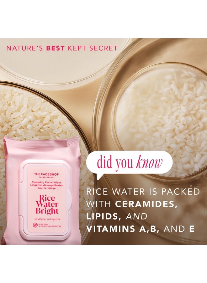 THE FACE SHOP - Rice Water Bright Cleansing Facial Wipes Rice Extract Refreshing Brightening Moisturizing Infused With Cleansing Milk Vegan Disposable Makeup Remover Wipes Korean Skin Care - Image 1