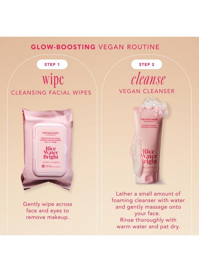 THE FACE SHOP - Rice Water Bright Cleansing Facial Wipes Rice Extract Refreshing Brightening Moisturizing Infused With Cleansing Milk Vegan Disposable Makeup Remover Wipes Korean Skin Care - Image 1