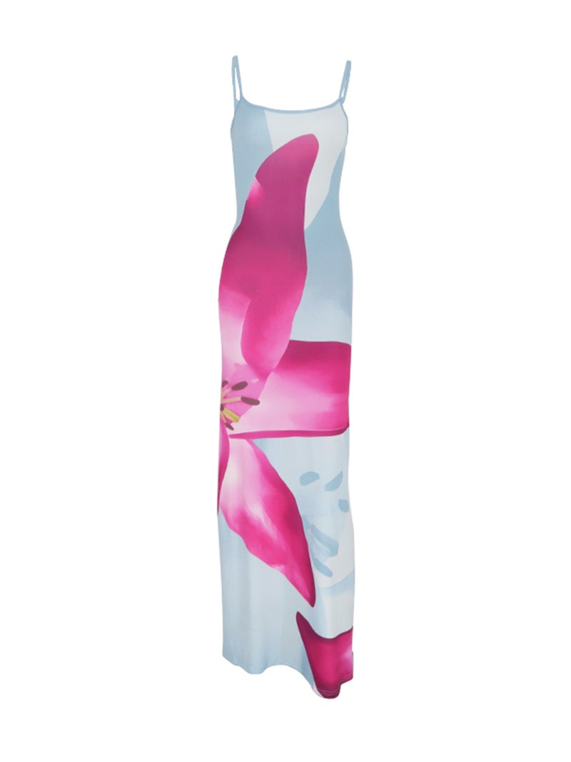 2024 Summer New Arrival Sling Long Dress dress Womens European and American Sexy Slim-Fit Digital Printed One-Step Dress Womens Clothing Sky blue - Image 1