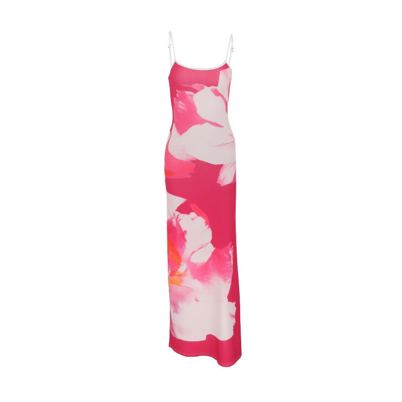 2024 Summer New Arrival Sling Long Dress dress Womens European and American Sexy Slim-Fit Digital Printed One-Step Dress Womens Clothing Sky blue - Image 2