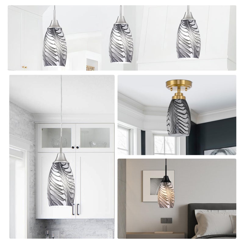Viinew 4.72"" Black Gray Marble Glass Pendant Light Shades Only Modern Chandelier Replacement Shades Mini Art Glass Pendant Light Cover Oval Lamp Shade Replacement 1-Pack - Image 4