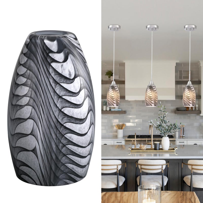 Viinew 4.72"" Black Gray Marble Glass Pendant Light Shades Only Modern Chandelier Replacement Shades Mini Art Glass Pendant Light Cover Oval Lamp Shade Replacement 1-Pack - Image 1