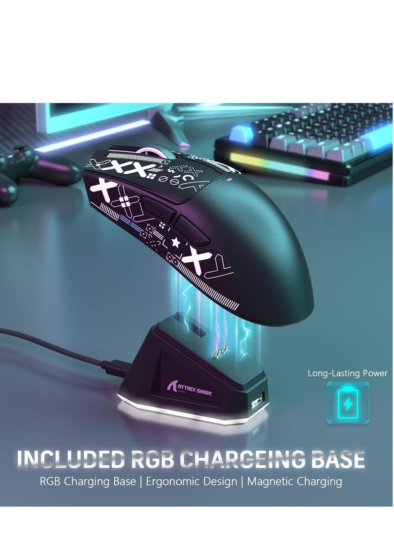 Attack Shark X11 Lightweight Wireless Gaming Mouse with RGB Charging Dock,Tri-Mode-2.4G/USB-C Wired/BT,22K DPI,PAW3311 Optical Sensor,HUYU Switch,5 programmable Buttons for PC/Mac(Black) - Image 3