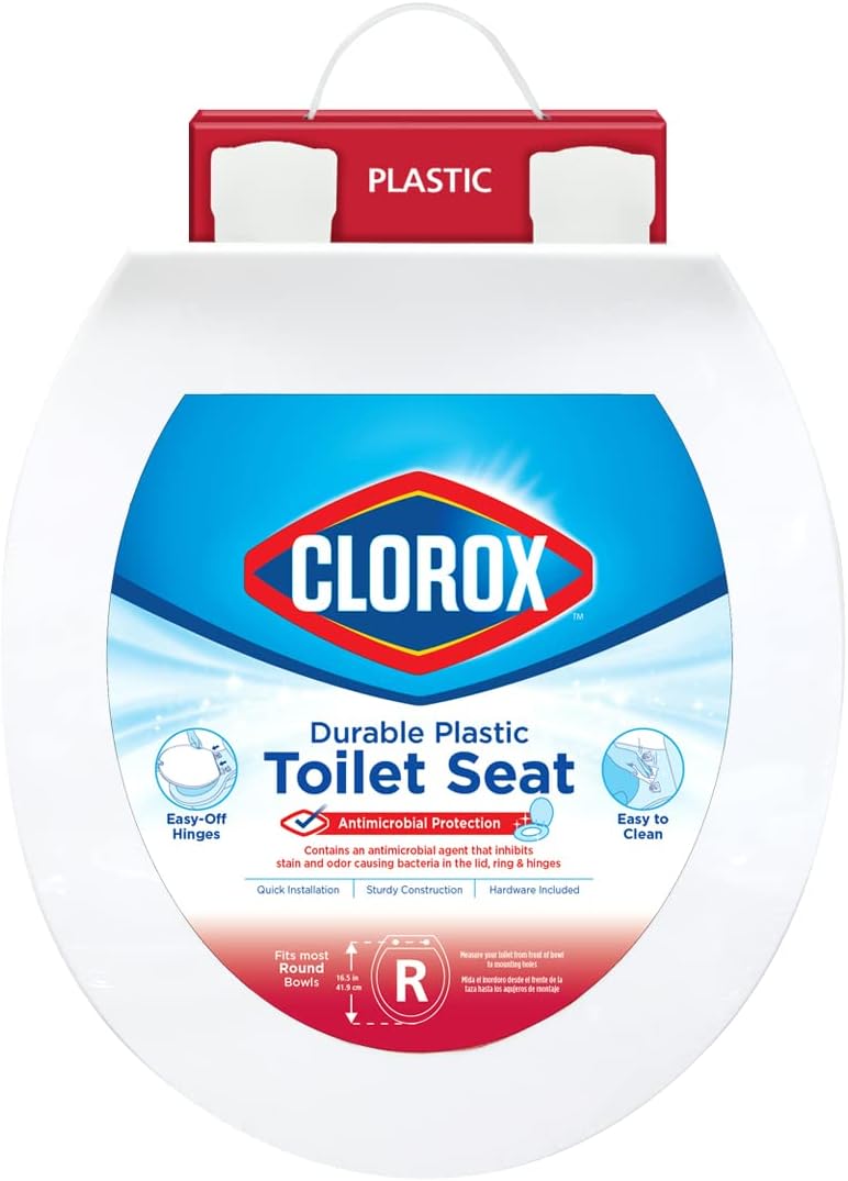 Clorox مقعد مرحاض بلاستيكي دائري مع مفصلات سهلة الإزالة - تصميم خالي من الاهتزازات - Image 1