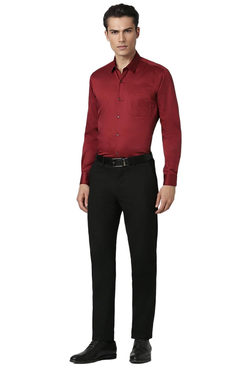 Peter England Men's Satin Solid Regular Fit Full Sleeve Shirt Cotton with Satin Sheen | Luxury Red - Image 4